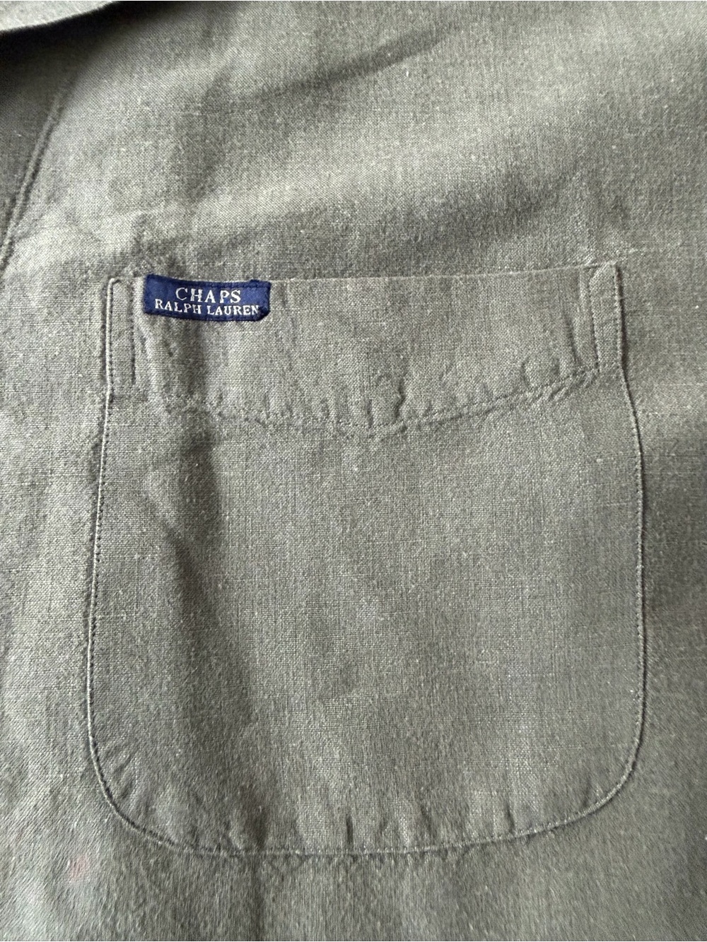 Ralph Lauren Chaps Green Linen-Cotton Shirt Short Sleeve Button Down-XL- EUC - Picture 4 of 11